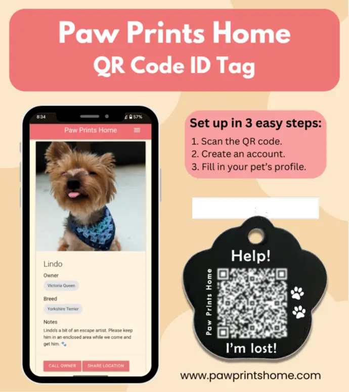 Paw Prints Home QR Code ID Tag