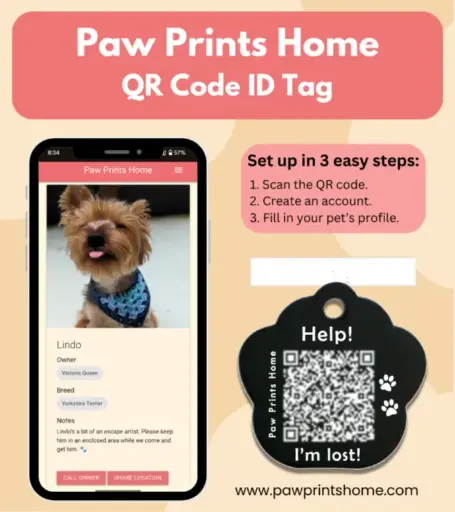 Paw Prints Home QR Code ID Tag